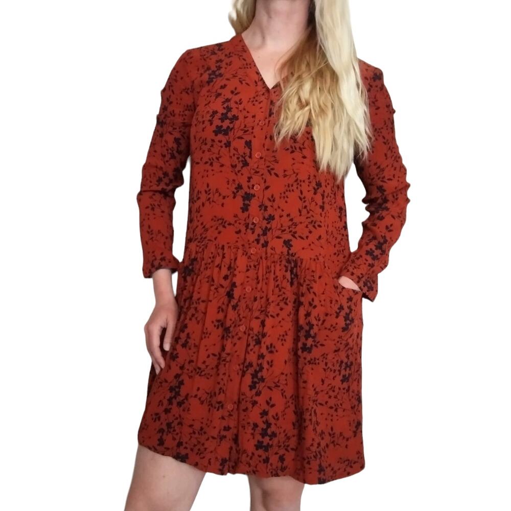 Garnet Hill Burnt Orange Floral Mini Dress w/ Pockets 8